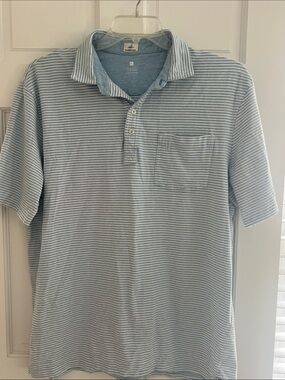 johnnie-O Light Blue & White Striped Polo with Chest Pocket